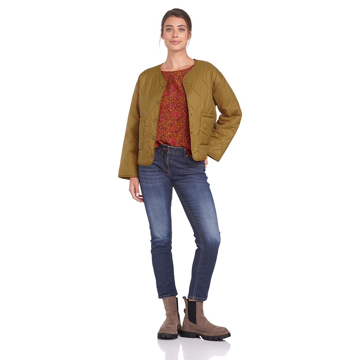 Gina Benotti Damen Steppjacke mit Druckknopfleiste ocker