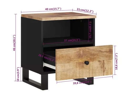 Tables de chevet 2 pcs Bois de manguier solide et d'ingénierie
