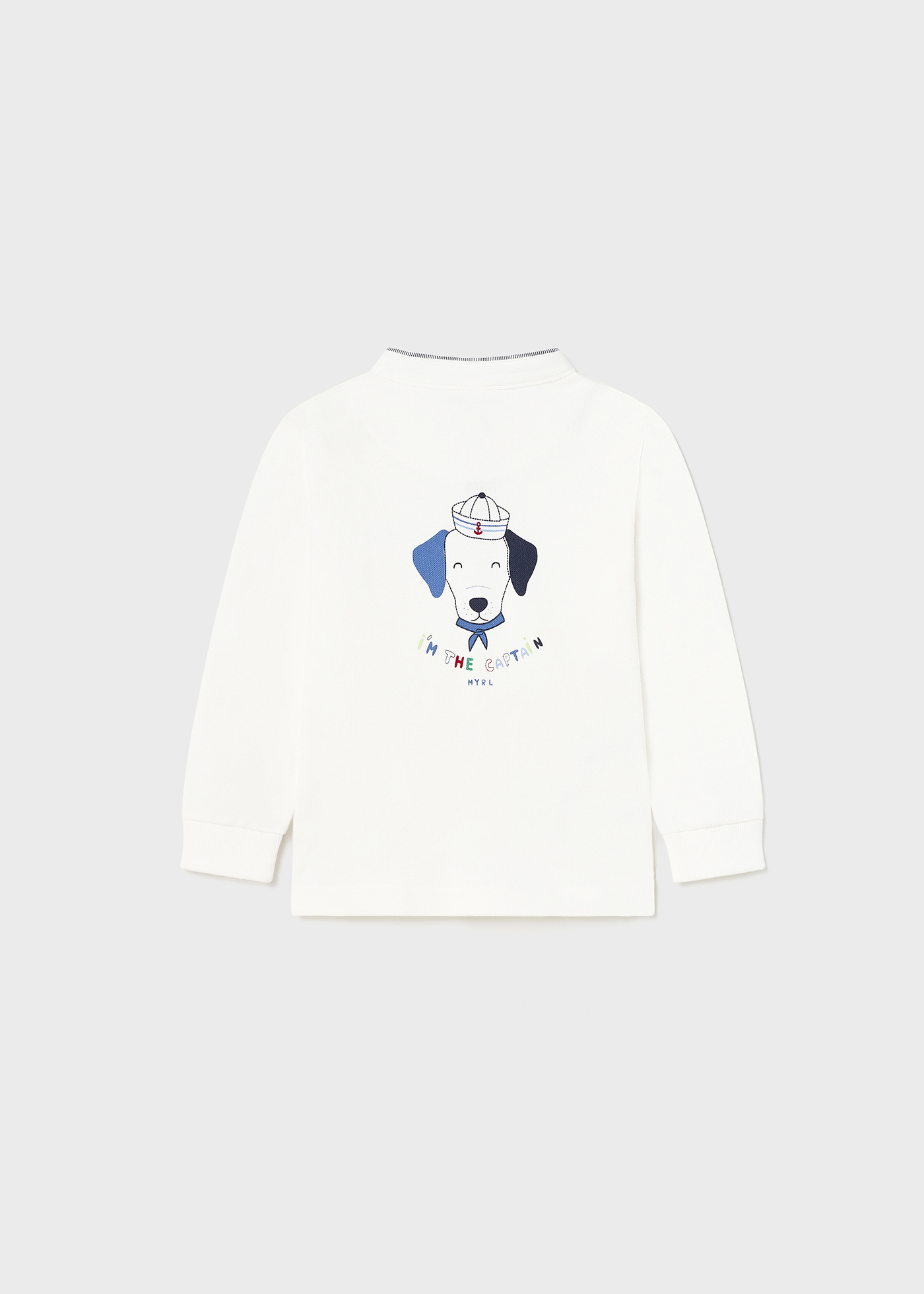 Camisa polo infantil de manga comprida com gola mandarim em algodão.