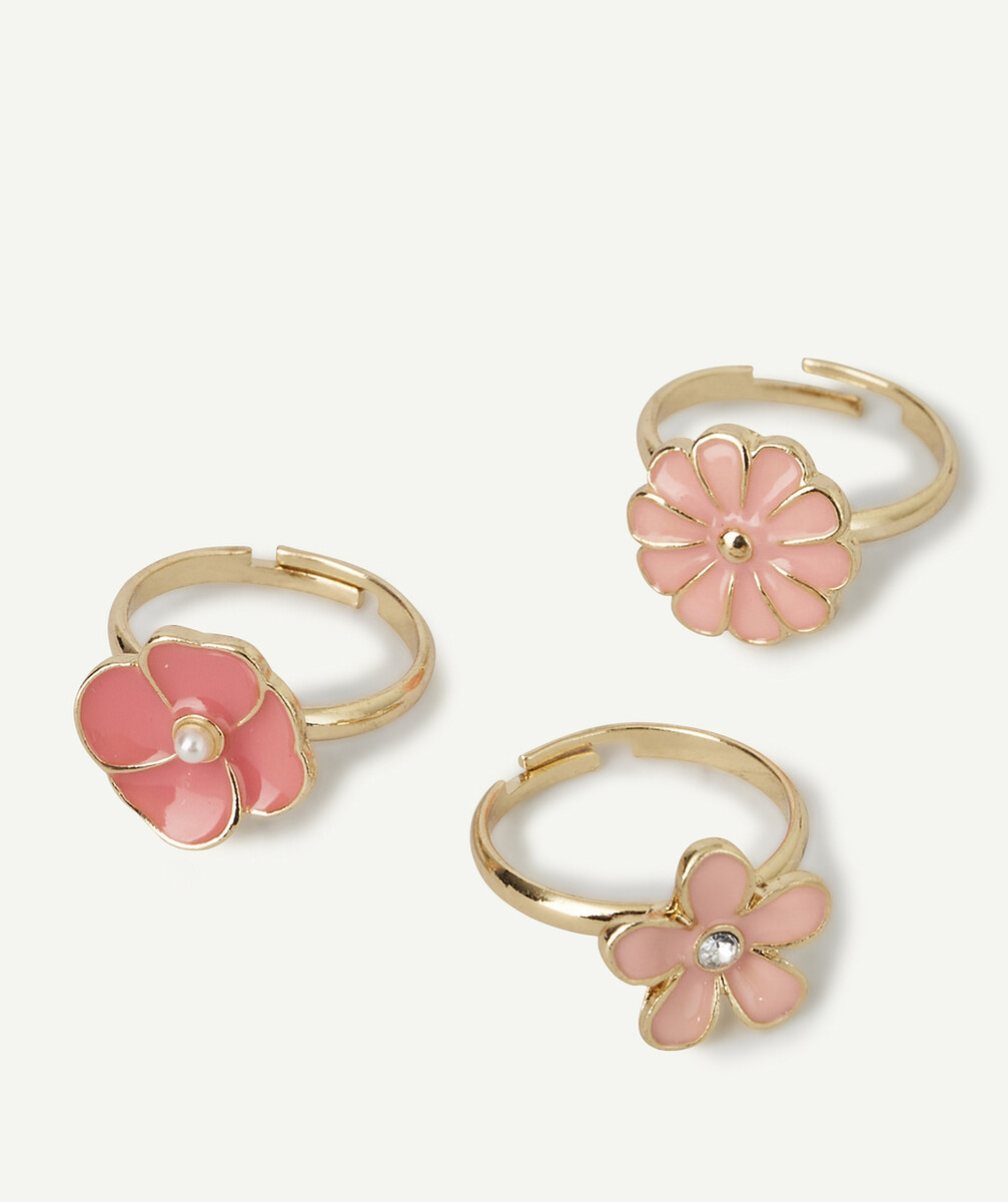 LES 3 BAGUES COULEUR DORÉE FLEURS