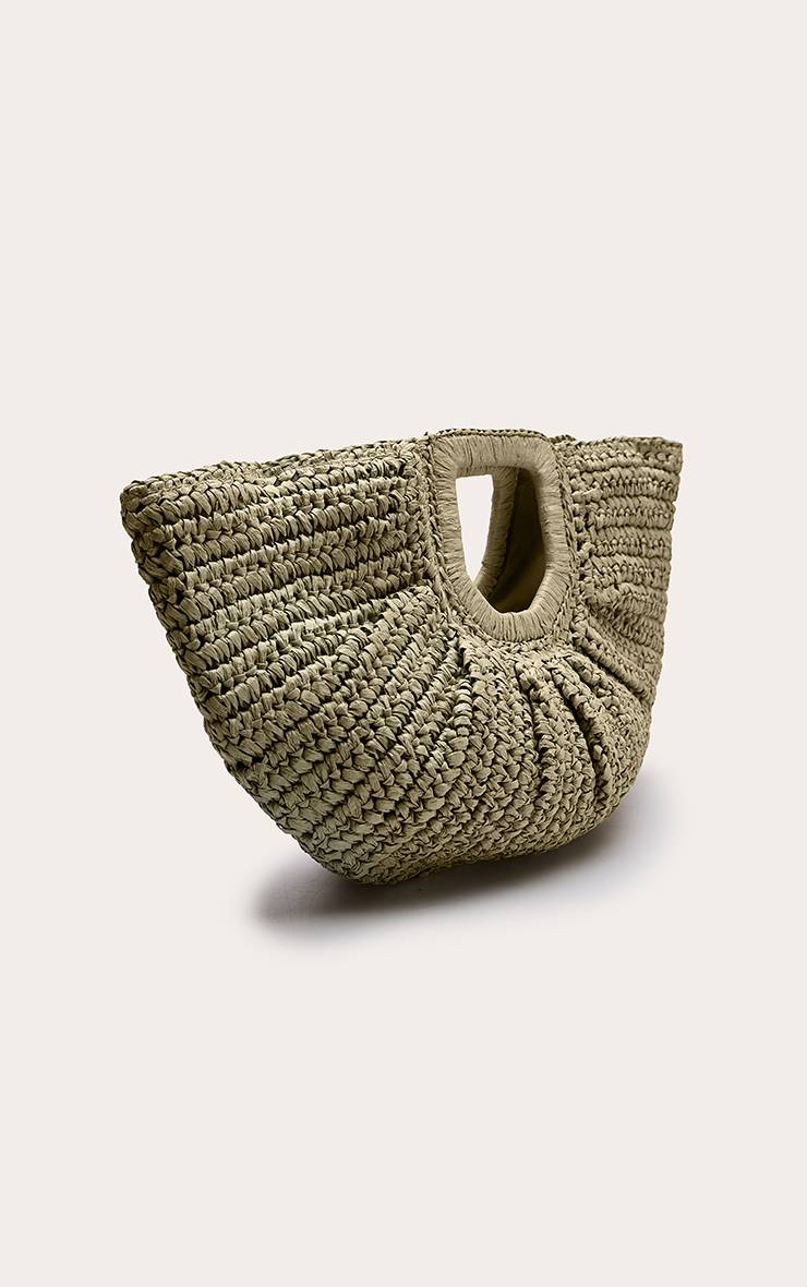 Vert Sauge Sac Pochette Arrondi En Raphia