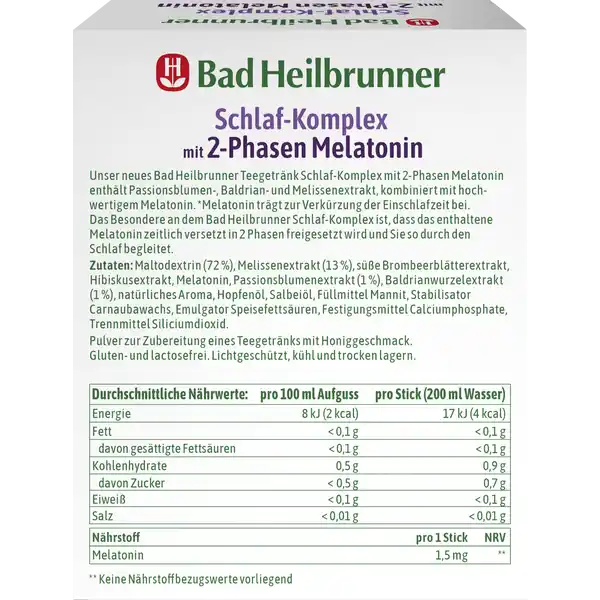 Schlaf-Komplex mit 2-Phasen Melatonin, Teegetränk mit 2-Phasen 10 Sticks