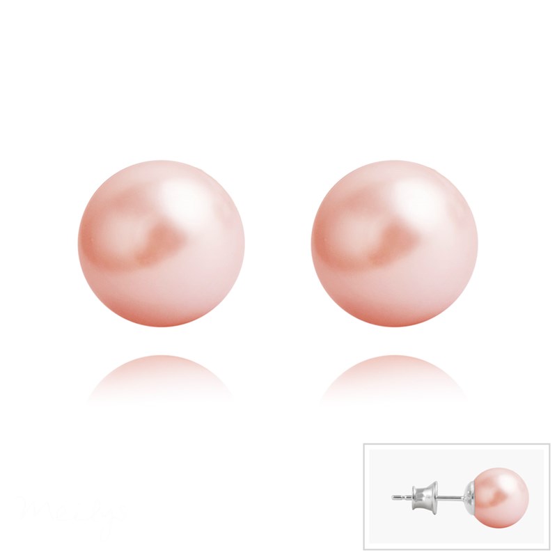 Boucles d'oreilles en argent 925 perle de cristal nacré pêche
