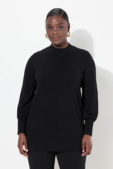 Pullover, Muschelsaum, Stehkragen, Langarm