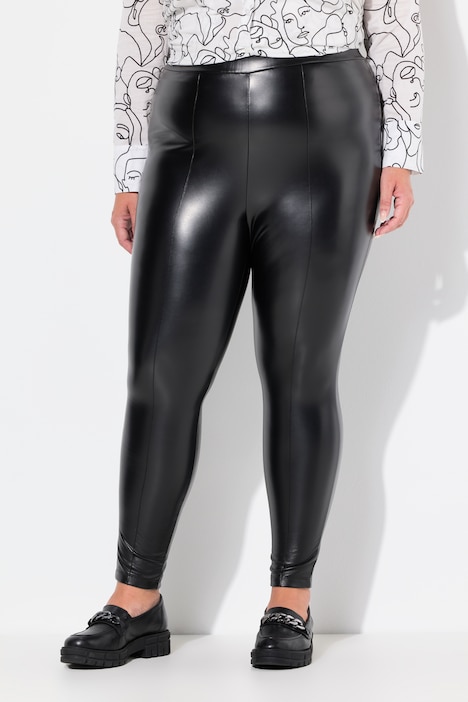 Leggings, Lederoptik, Slim, Elastikbund, Ziernähte