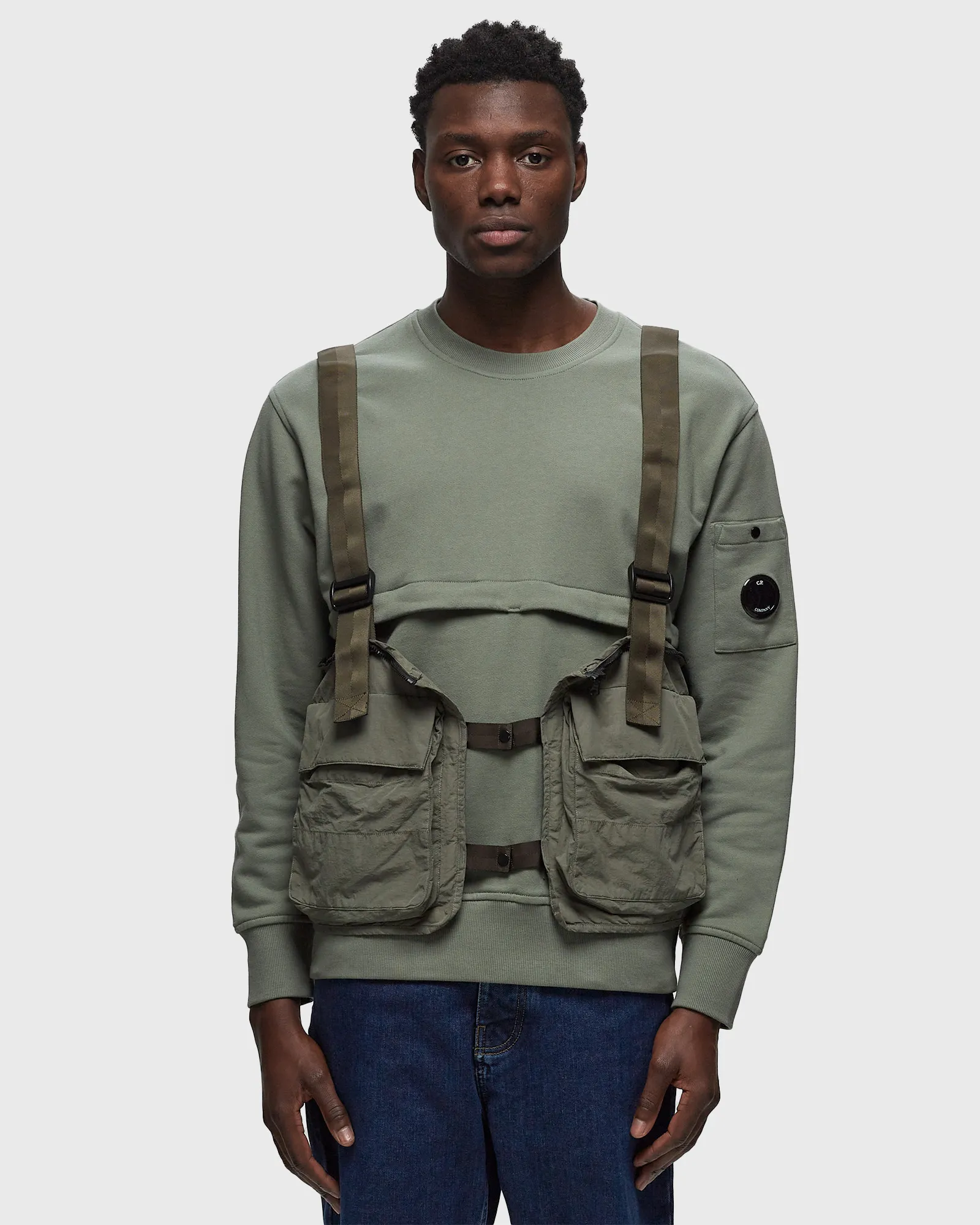 CAMISETAS DE MOLETOM COM TECIDO PLÁSTICO DIAGONAL EM ELEVADO DA CP COMPANY - GOLA REDONDA