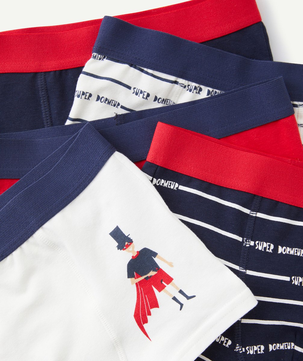 LOT DE 5 BOXER GARÇON EN COTON BIOLOGIQUE BLEU BLANC ROUGE SUPER-HEROS