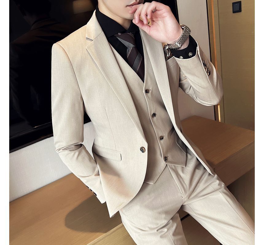 Bay Go Mall - Set: effen blazer met één knoop + vest + rechte pantalon