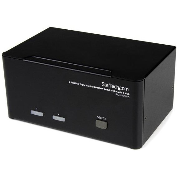 StarTech.com Switch Commutateur KVM USB 2 ports Sortie Vidéo DVI, Audio HUB USB 2.0 3 Écrans - 2 PC