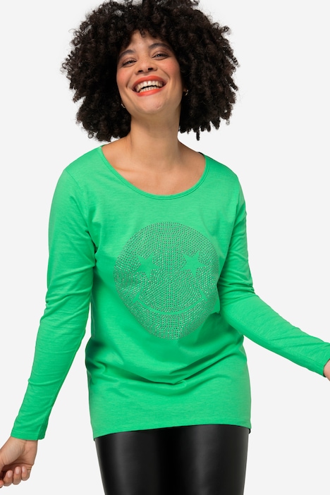 Longshirt, oversized, Smiley, V-Ausschnitt, Langarm