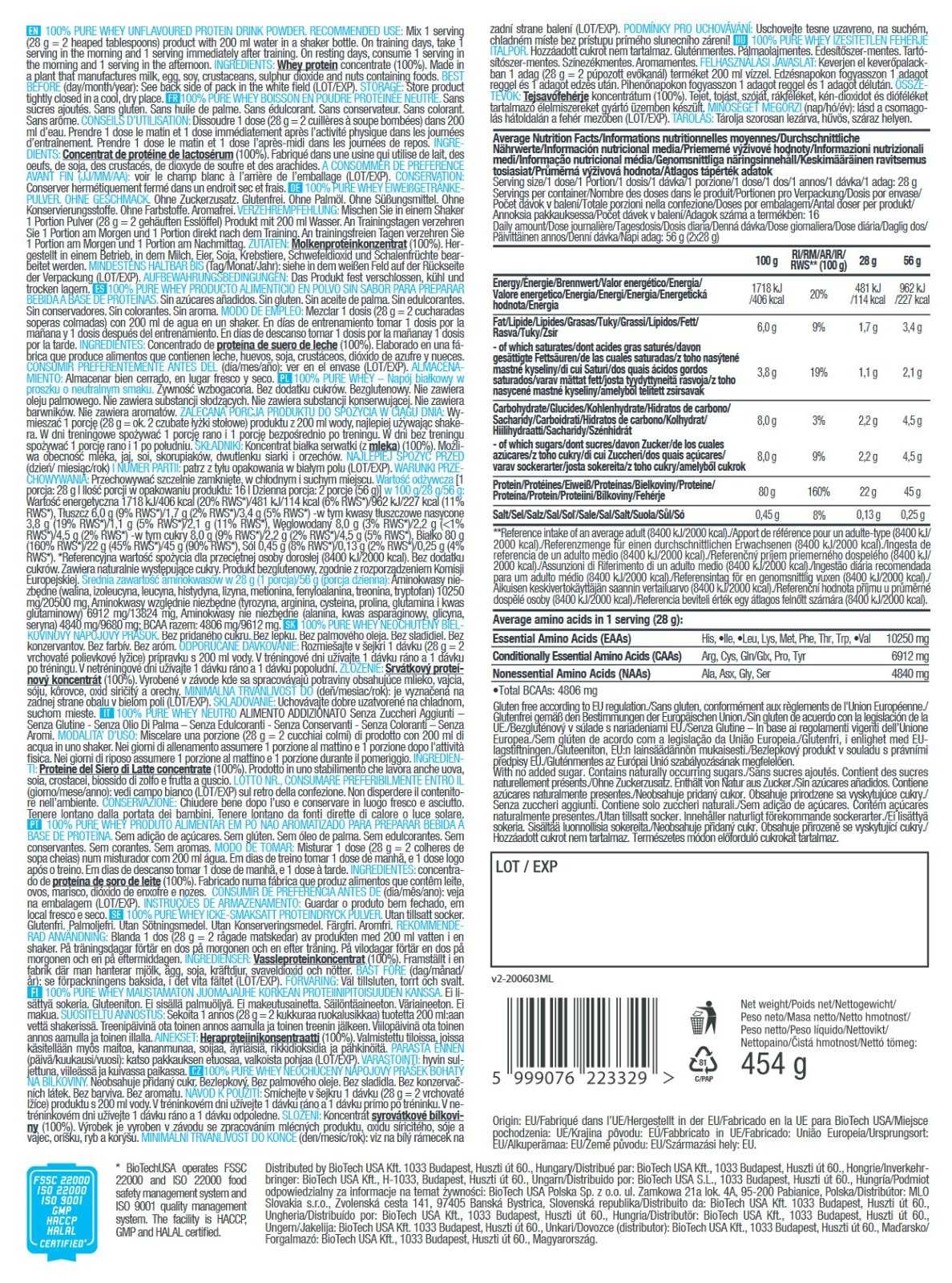Biotech USA 100% Whey Pure 454 g