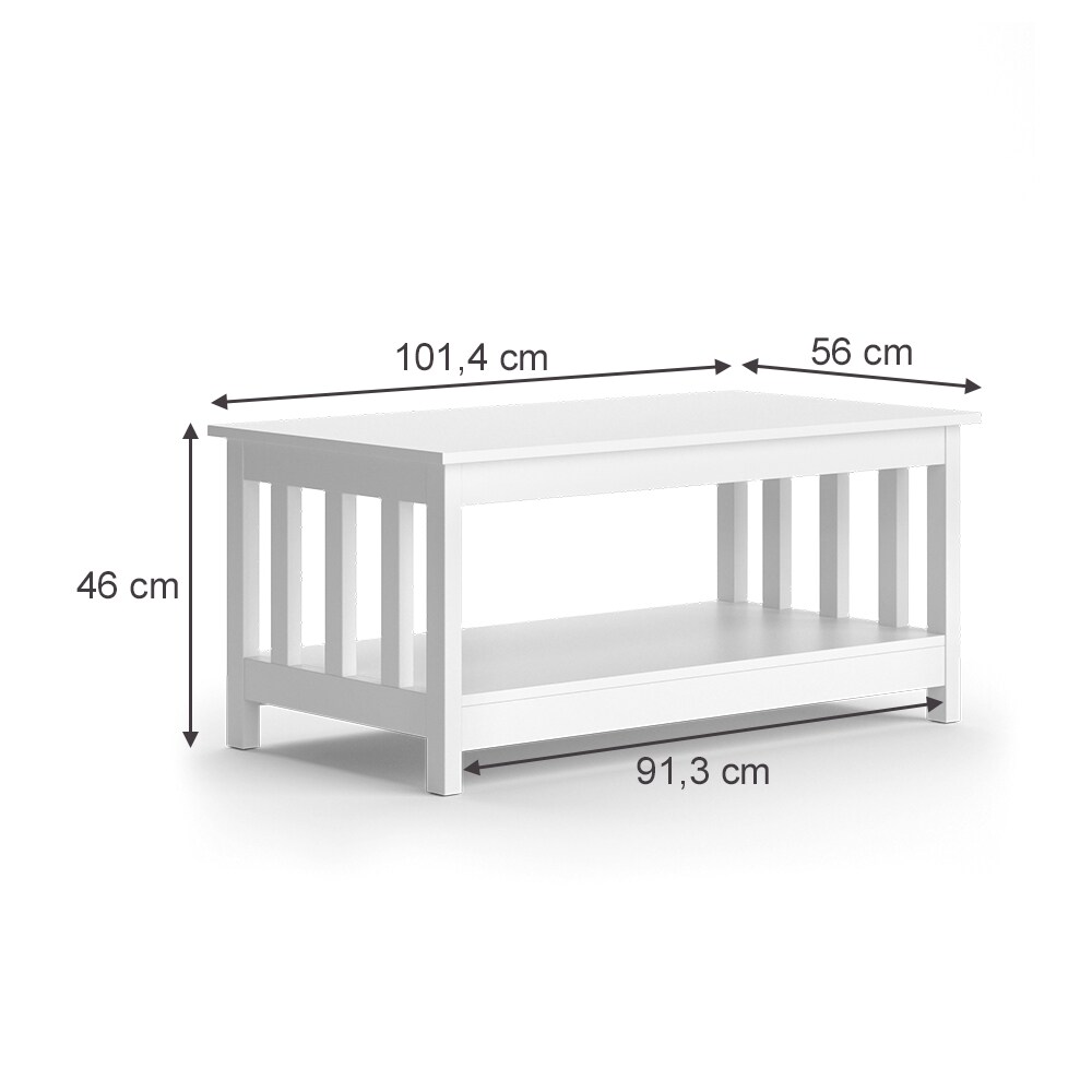 Vicco Couchtisch Oxford Weiß 101 x 46 cm mit Stauraum