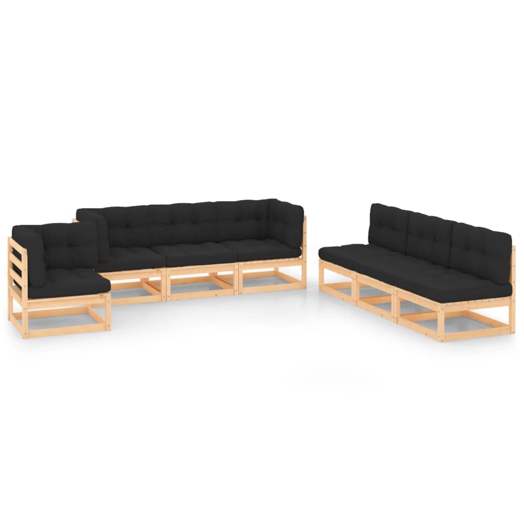 Salon de jardin meuble d'extérieur ensemble de mobilier 7 pièces avec coussins bois de pin massif