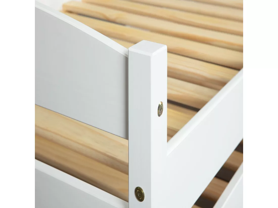 Lit gigogne relevable en bois massif blanc 90x200 - LT12009