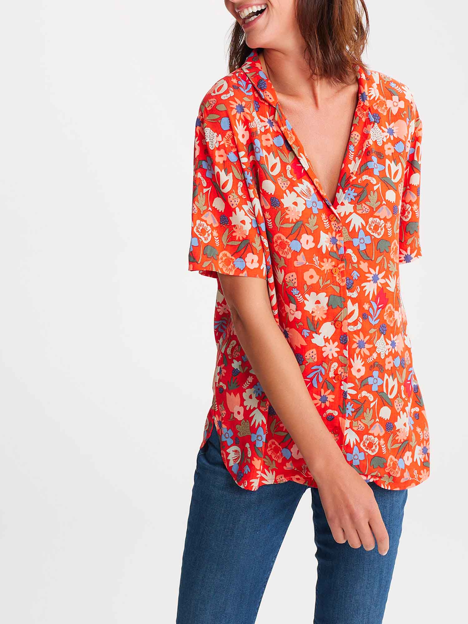 Chemise Femme A Fleurs Rouge