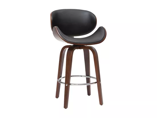 Tabouret de bar pivotant noir et bois foncé 65 cm WALNUT