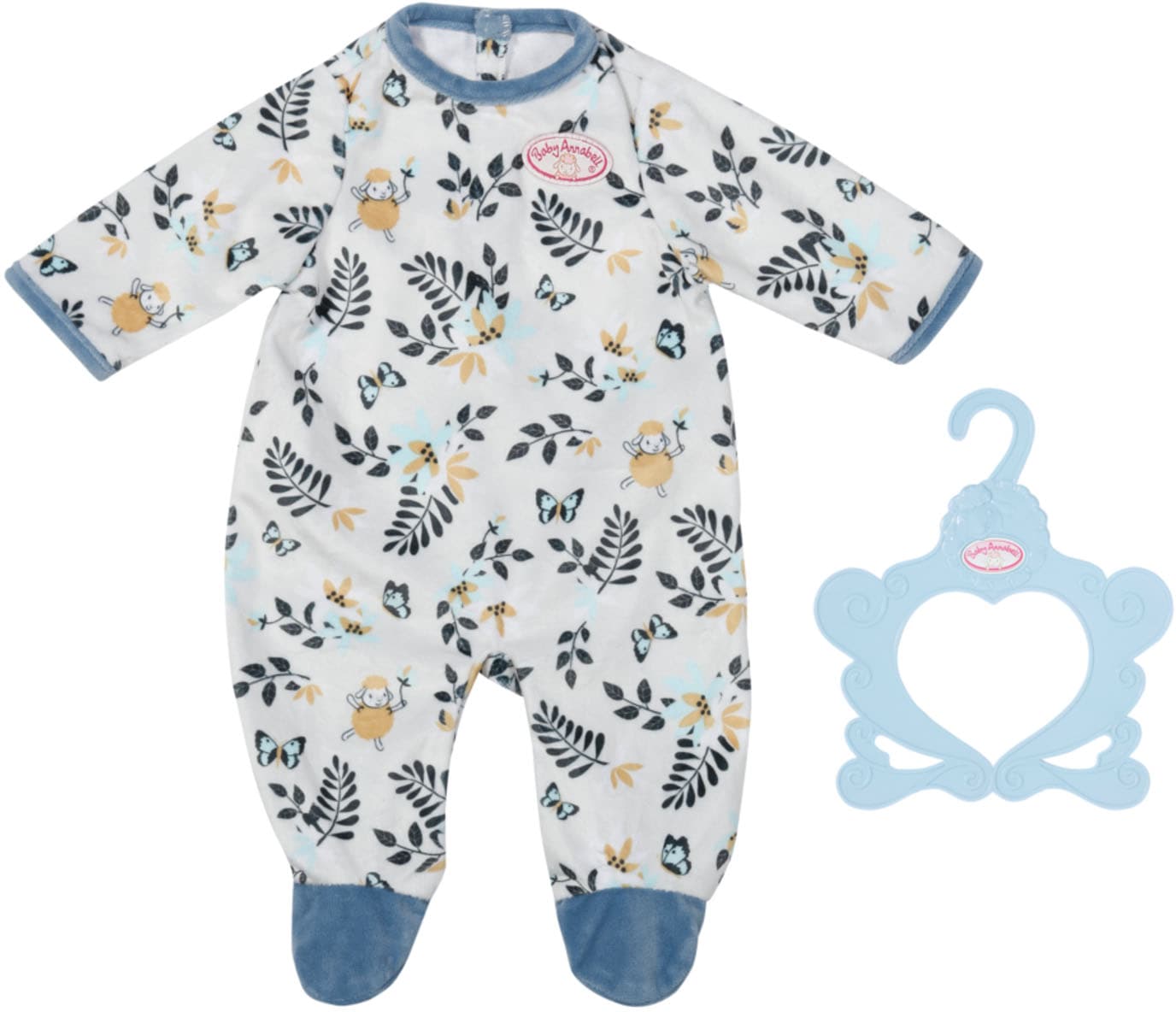 Baby Annabell Puppenkleidung »Strampler blau Blätter, 43 cm« mit Kleiderbügel