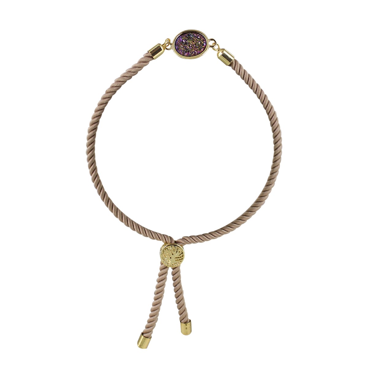 Bracelet cordon fantaisie Beige et acier plaqué jaune