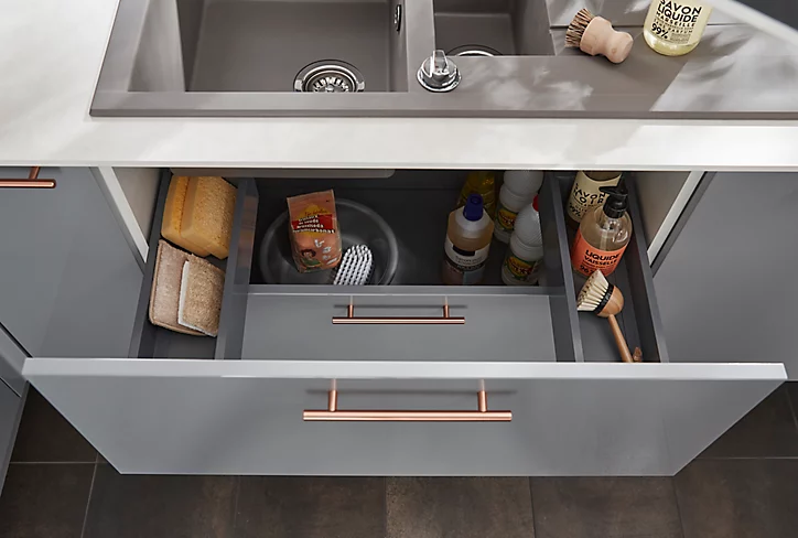 Tiroir de meuble de cuisine sous évier GoodHome Soto Anthracite l. 100 cm