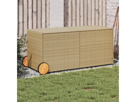 Boîte de rangement de jardin et roues mélange beige 283L rotin