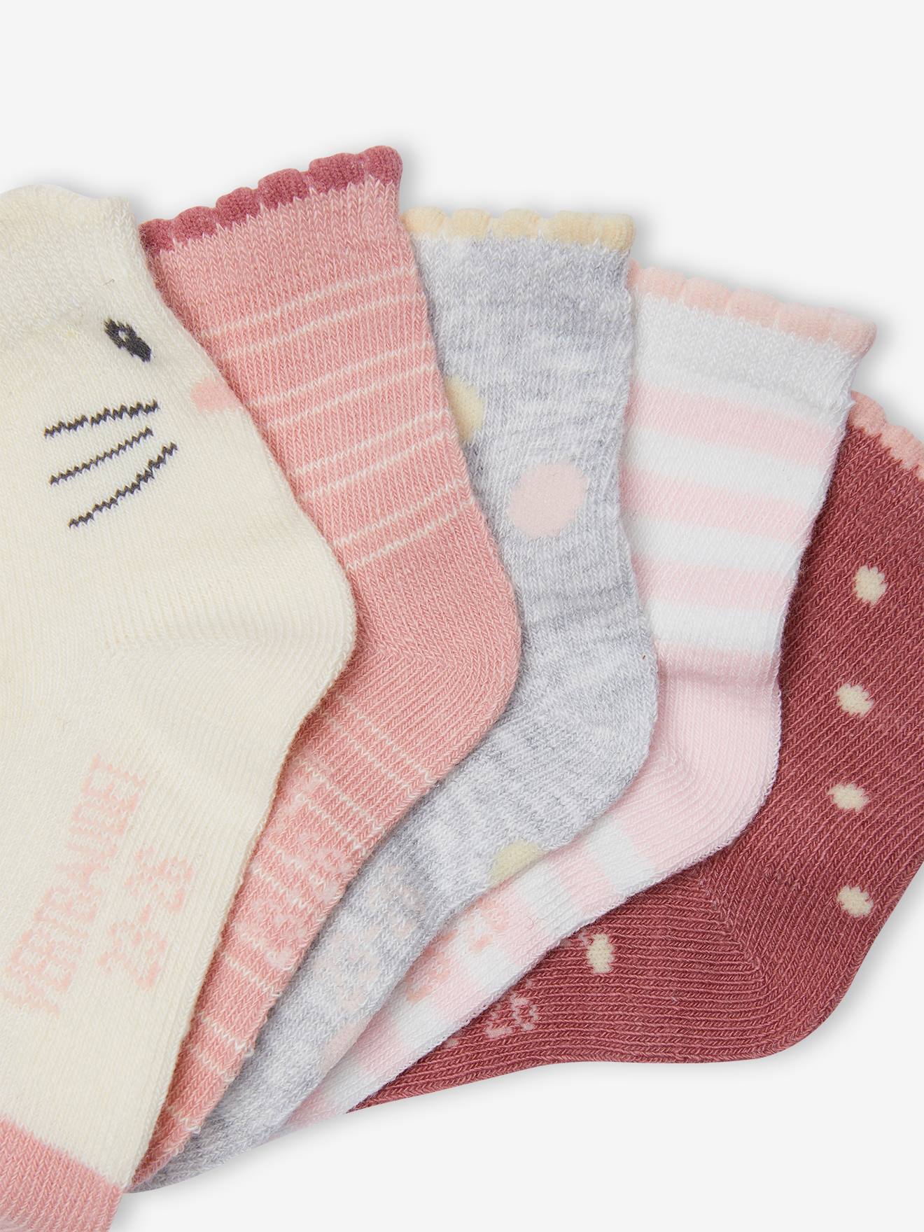 Pacote com 5 pares de meias elegantes para bebê menina, rosa antigo