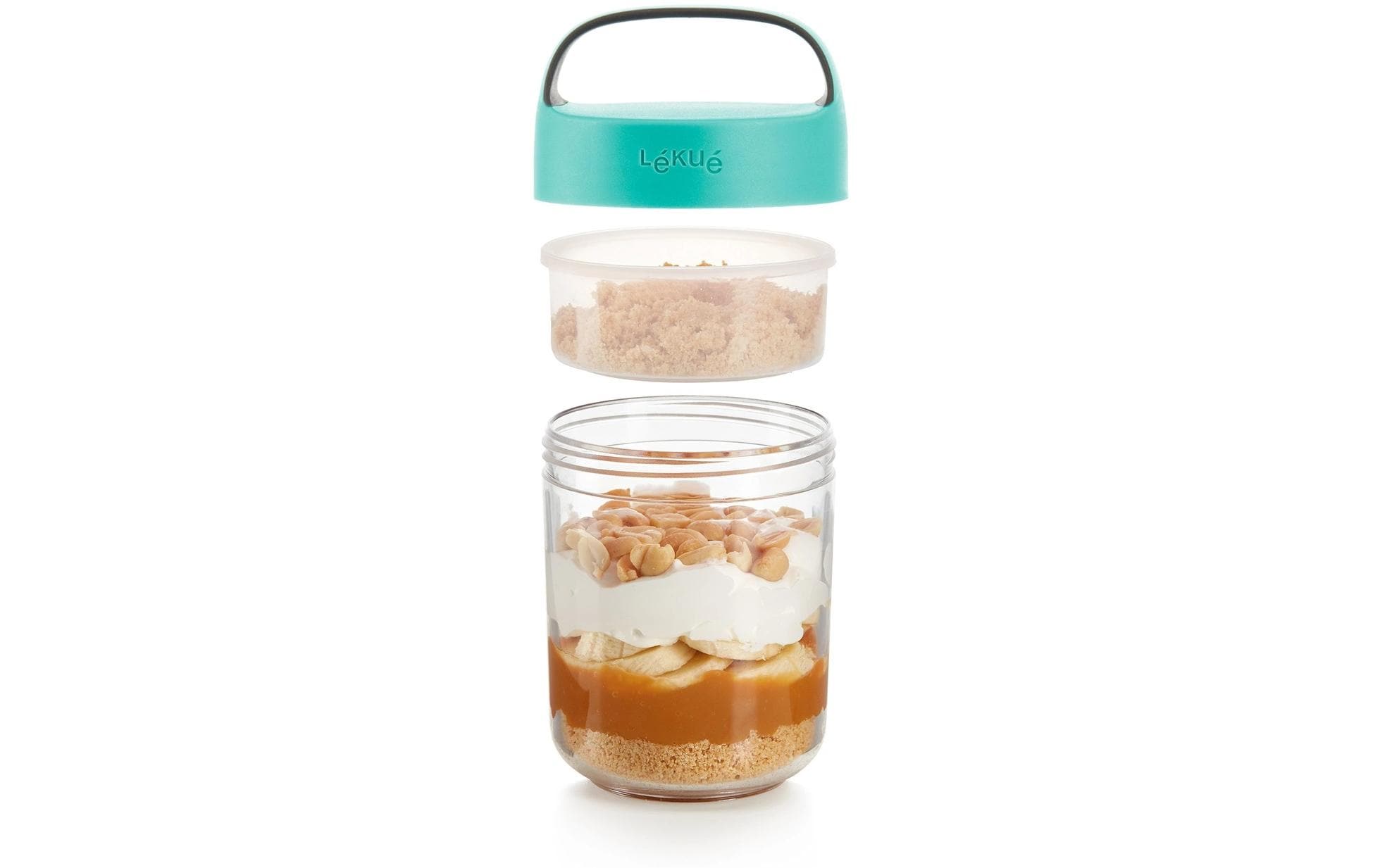 Smoothiebehälter Glas To Go, 400 ml, TürkisBehälter zum Transportieren von Snacks, Suppen, Salaten oder Desserts