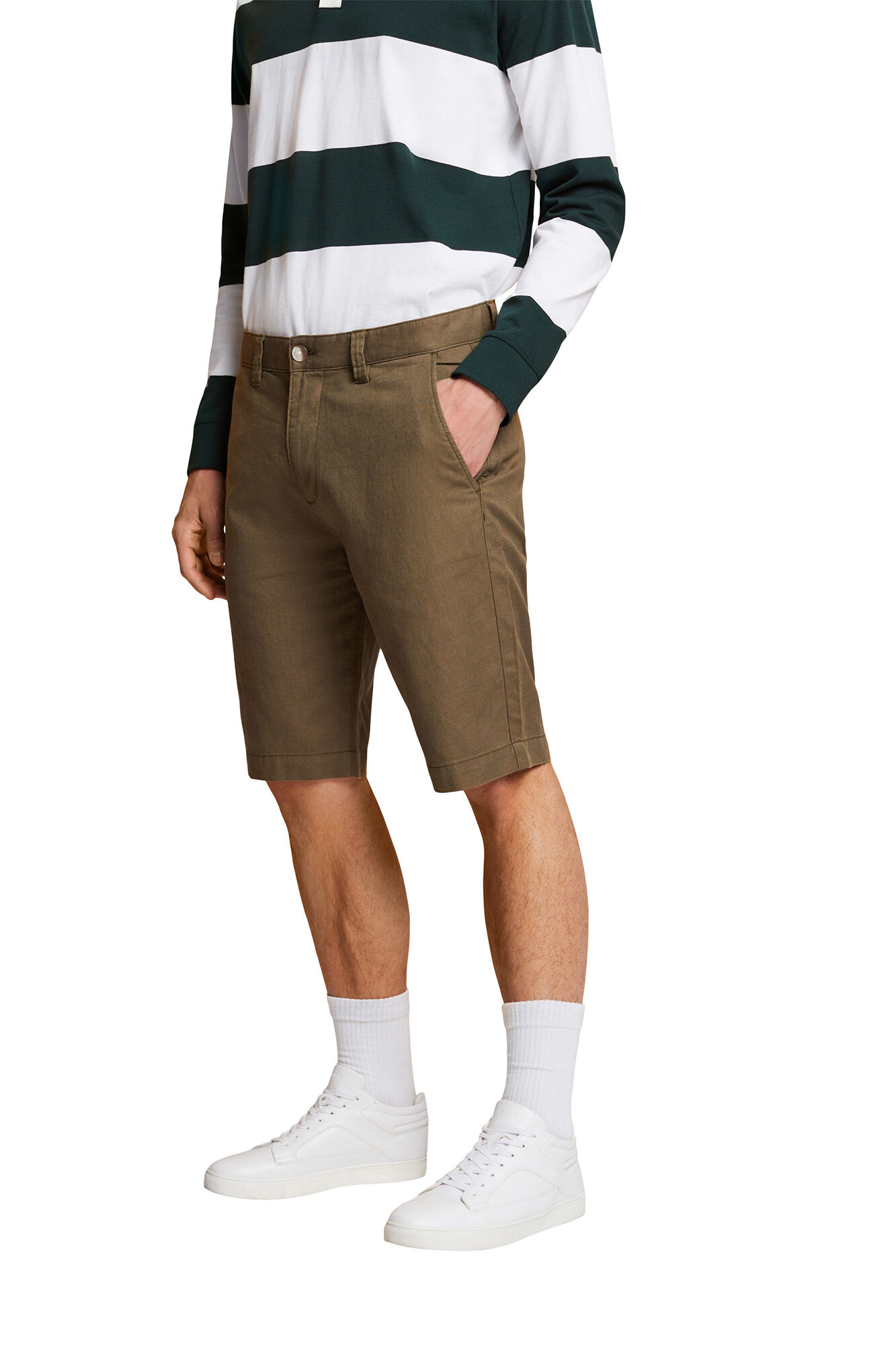 Bermuda lisa regular fit con lino - Marrón