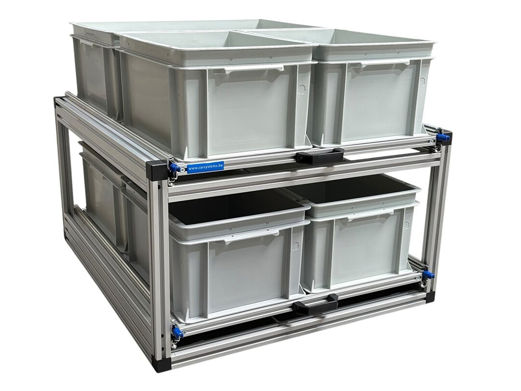 Aluminium dubbel schuifframe met 6 open bakken - 80x60 cm