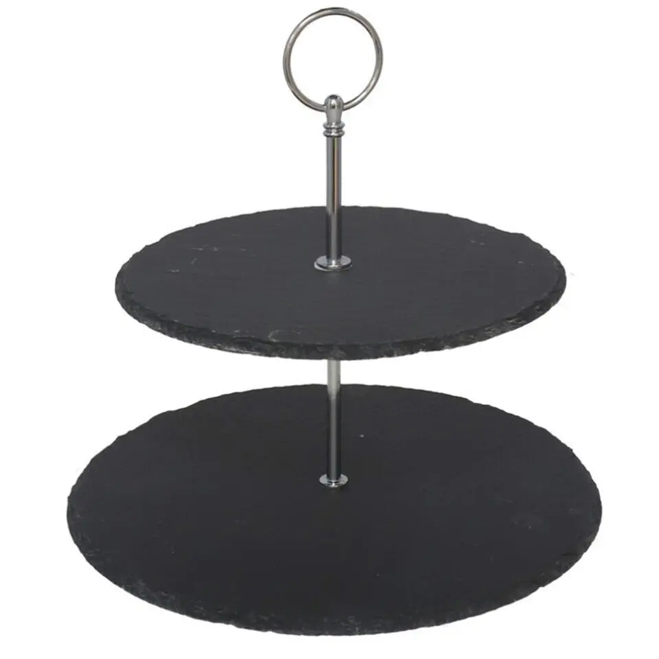 Gerimport Etagere - 2-laags - leisteen en chroom - 20 x 25 cm