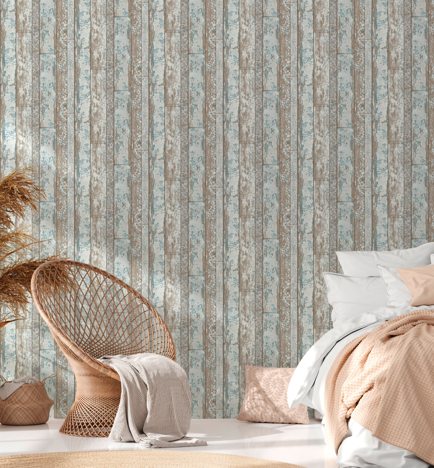 Vliestapete NEUE BUDE 2.0 - beige-blau - Planken - 10 Meter