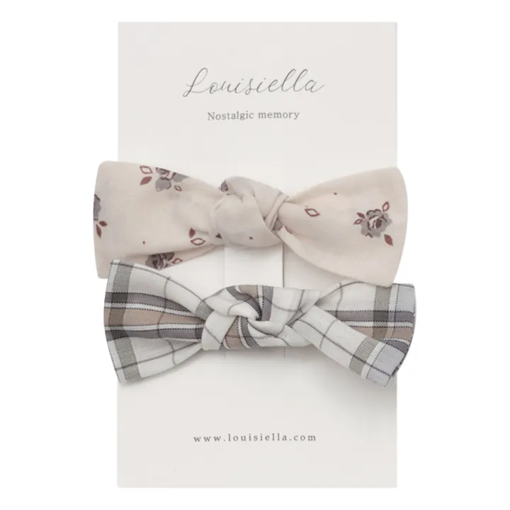 Louisiella Set 2 Barrettes Viola Nœuds | Vert kaki