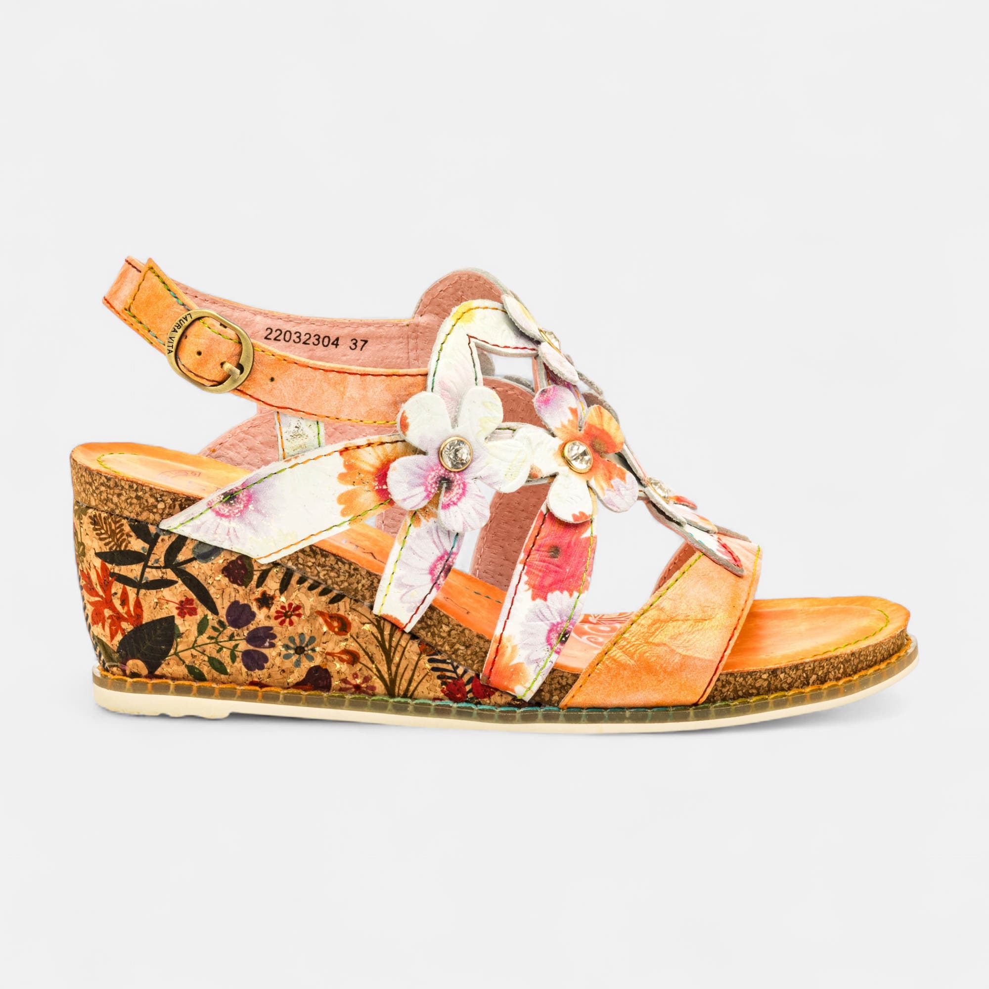 Sandales à talon compensé Femme en cuir orange