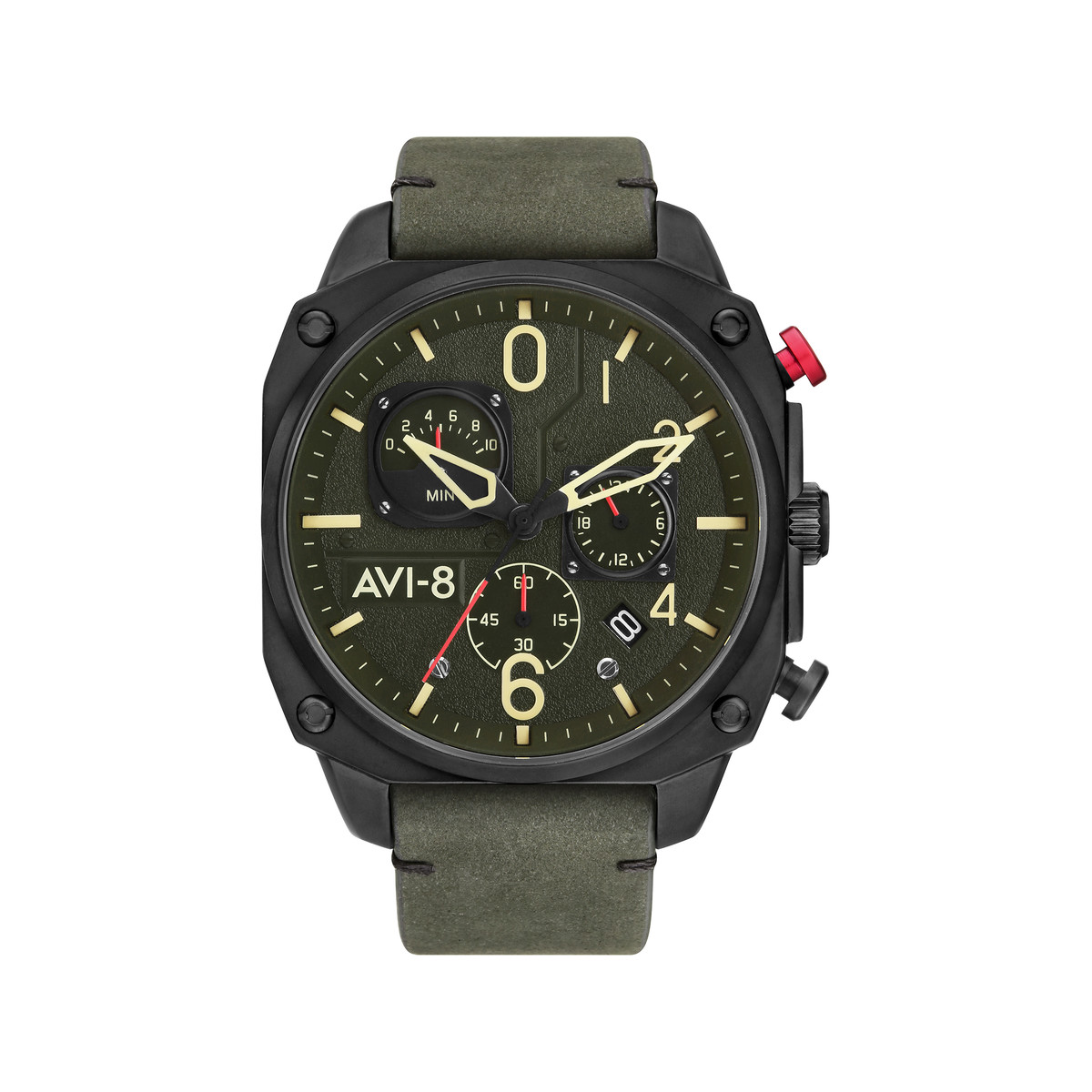 Montre AVI-8 homme chronographe acier noir cuir