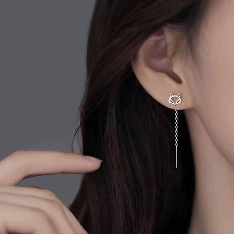 pexrl sieraden - Sterling zilveren vos-draadoorbel
