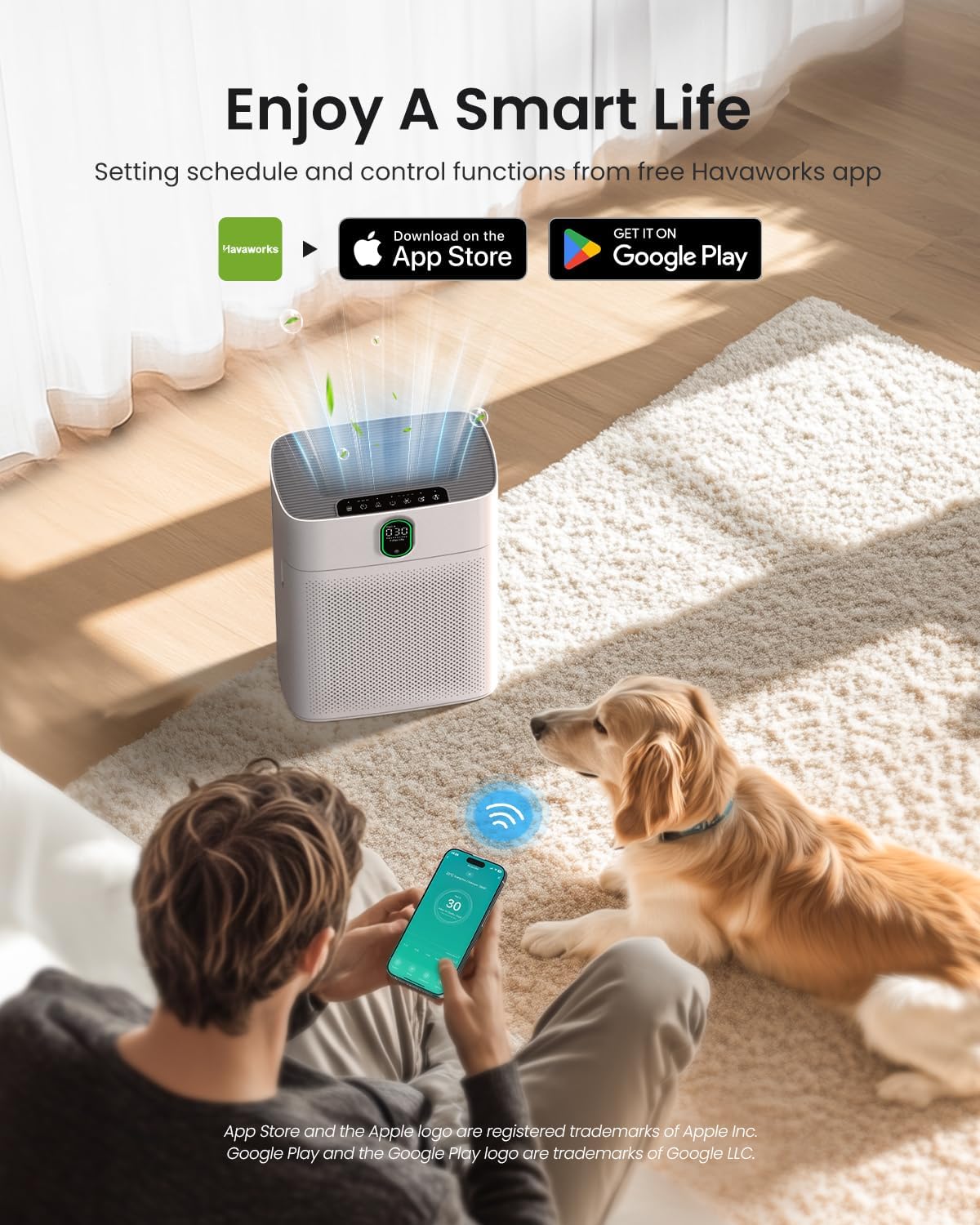 Luftreiniger für Allergiker, Air Purifier für Raucherzimmer, HEPA Filter Gegen Staub Pollen, CADR 300 m³/h für 100 m², 24 dB, Timer, Luftqualitäts-Feedback & Automodus, Mattweiß, 1 Pack+3 Modi