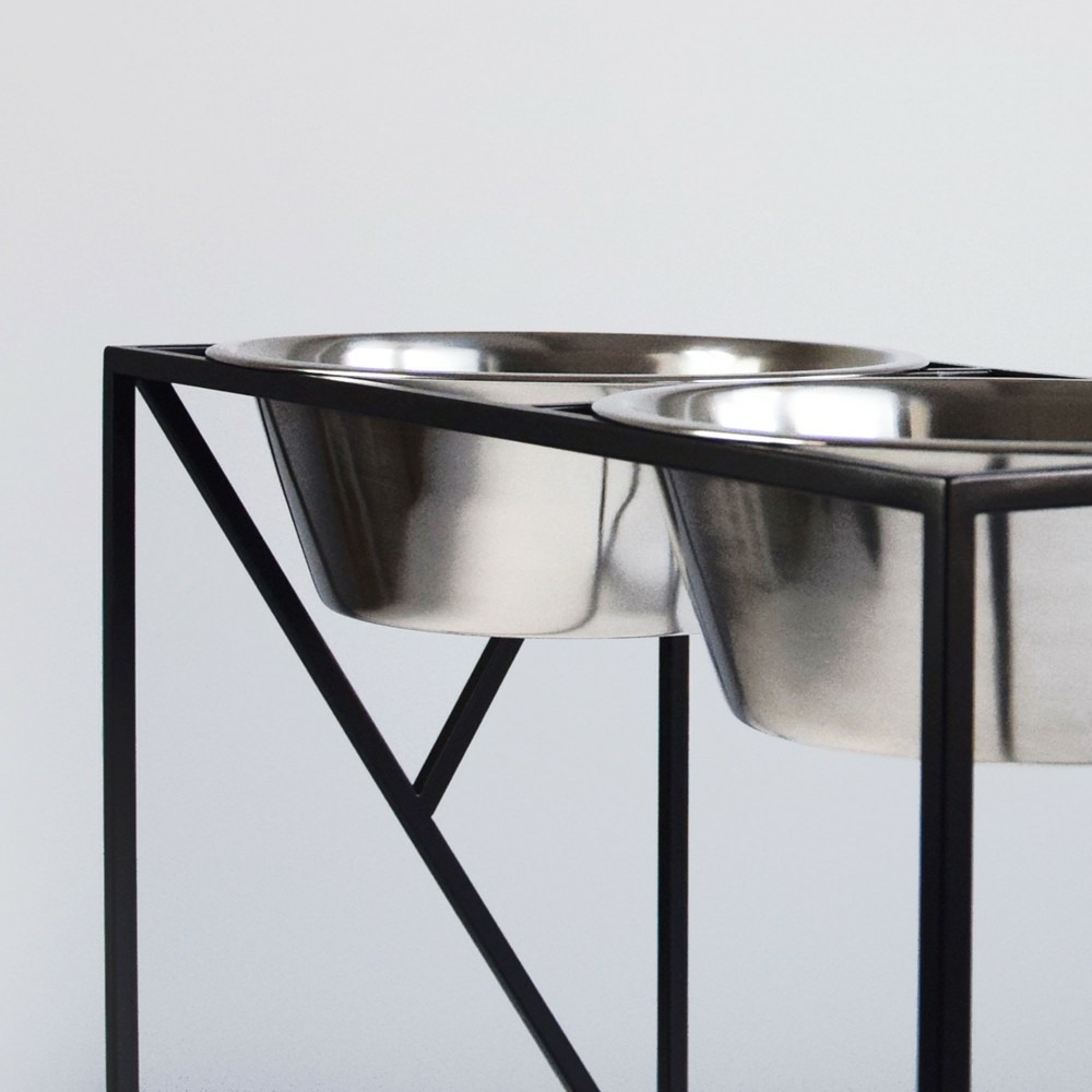 Yumi - set 2 gamelles surélevées grand chien, socle design noir, 21x42,5x30,5cm