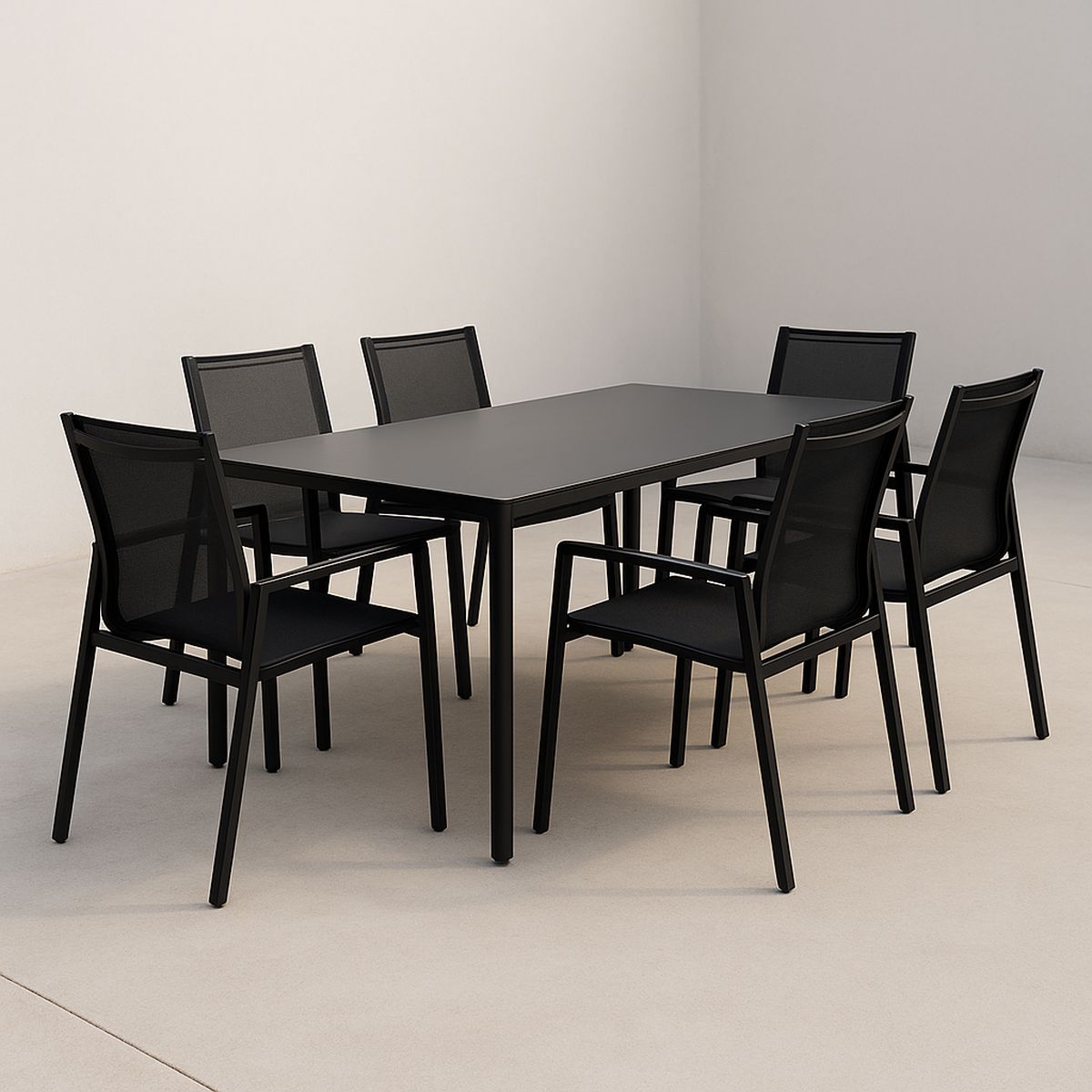 Gartentisch-Set Aluminium 150x90 cm Schwarz mit 6 Stühlen