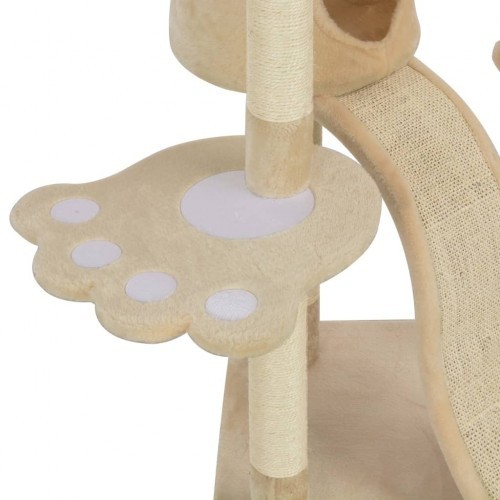 Arranhador bege para gatos com hastes de sisal.