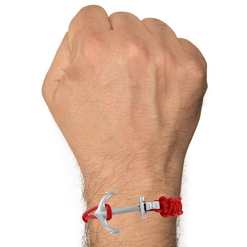 Bracelet Argenté Ancre Lien Tressé Coulissant - Rouge