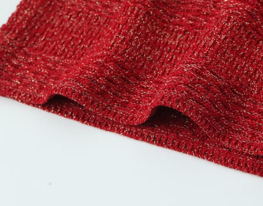 Sensarra - Spaghettibandjes Melange Cutout Knit Midi Schede Jurk