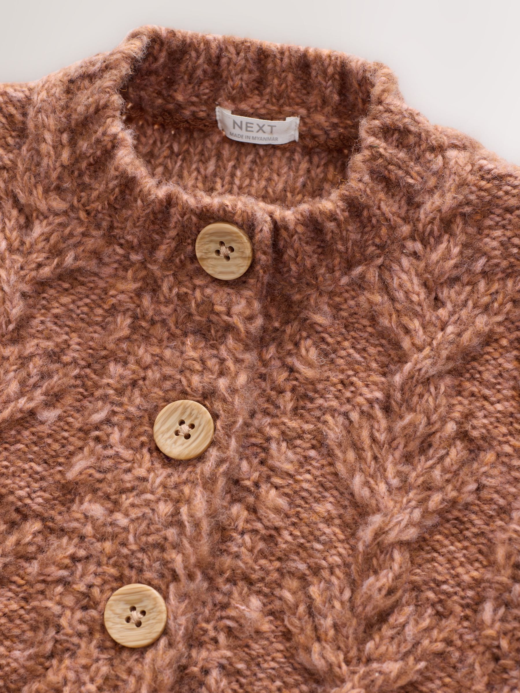 Chocoladebruin - Grofgebreid gebobbeld vest (3 mnd-10 jr)