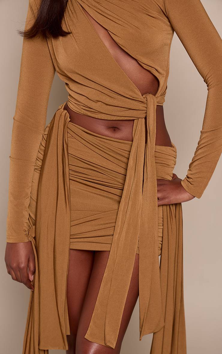 Vert Olive Ensemble Jupe Mini En Jersey Slinky Avec Détail Nœud