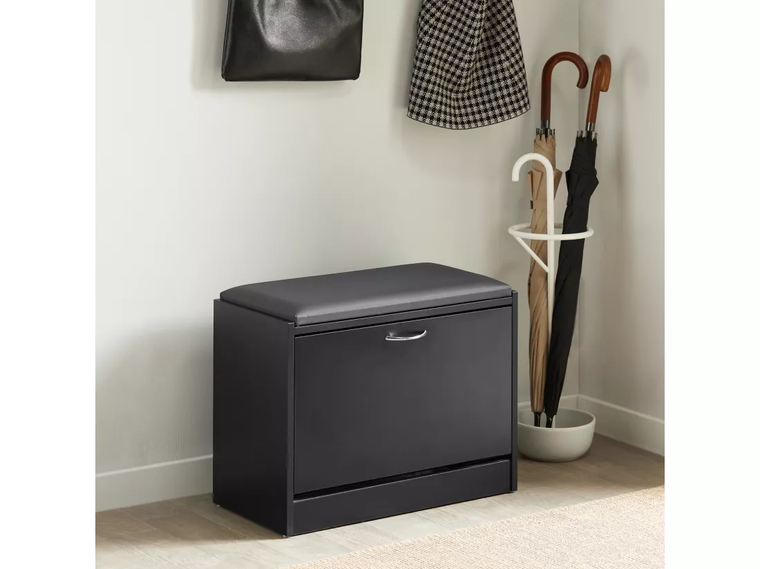 Banc Armoire À Chaussures 1 Abattant Avec Coussin Meuble D’entrée Coffre, Fsr16-sch