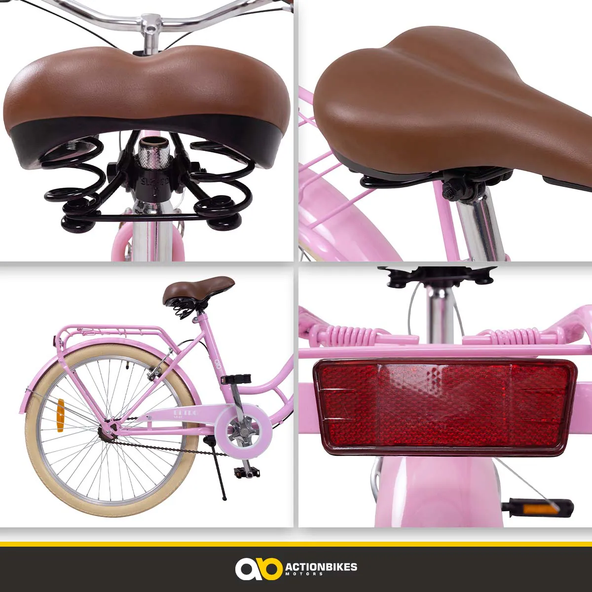 Actionbikes Kinderfahrrad Retrostar 24 Zoll, Rosa, Fahrradständer, Gepäckträger, Sattel gefedert