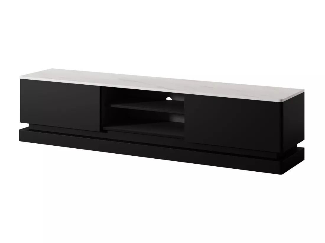 Meuble TV 2 tiroirs et 2 niches avec LEDs en MDF - Noir et effet marbre blanc - DEVIKA de Pascal MORABITO