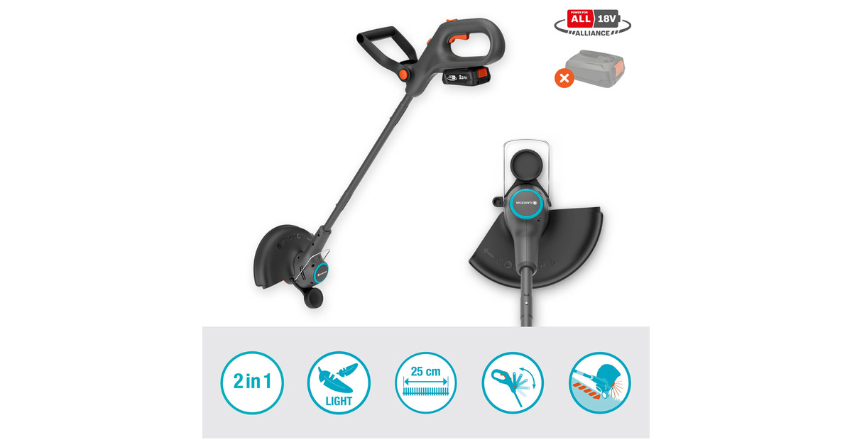 GARDENAGazontrimmer EasyTrim 25 18V grastrimmer  (Grijs/turquoise, Accu en oplader niet inbegrepen)