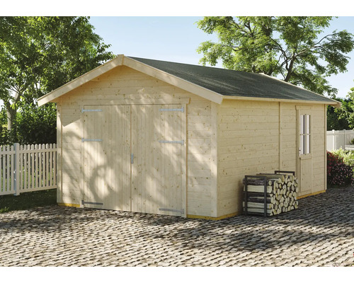 SKAN HOLZ Varberg 1 blokhut garage, 370 x 525 cm, natuurlijke afwerking