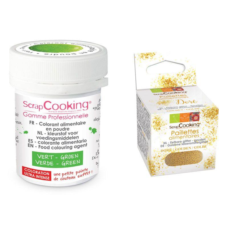 Colorant alimentaire en poudre vert + paillettes dorées Scrapcooking