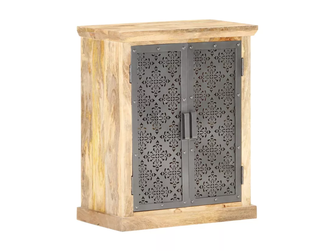 Buffet avec portes en acier 60x35x75 cm Bois de manguier solide