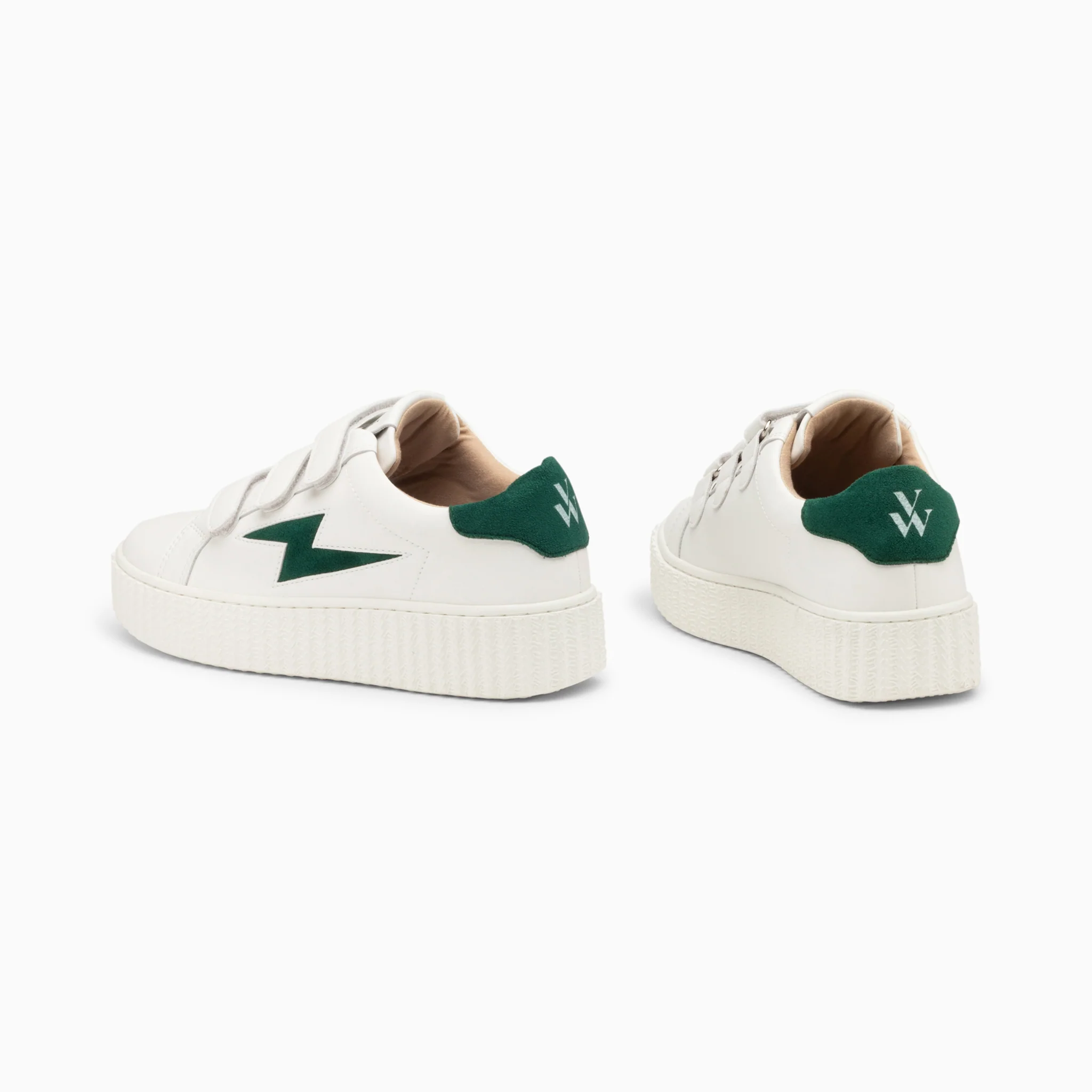 Sneakers-Baskets éclair Vicky blanc et vert sapin à scratchs